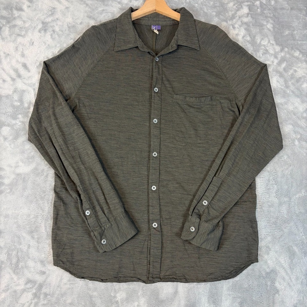 Ibex Shirt Mens Large Gray Merino Wool Long Sleeve Button Up USA Made